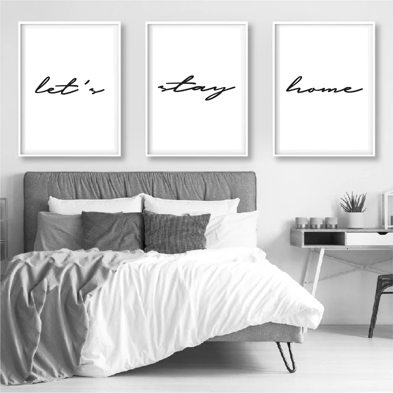 Картина на холсте Let's Stay Home с принтом для спальни Минималистичная Настенная