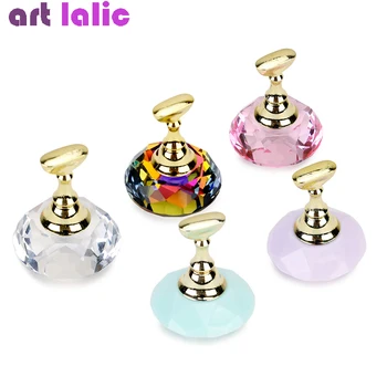 1Pc Magnetic Nail Holder + 5 Tips Practice Training Display Stand Crystal Holders Alloy False Nails Showing Shelf Manicure Tools
