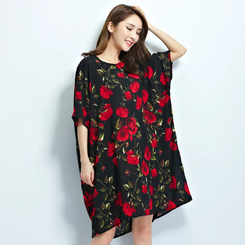 R.Melody HS004 Women's Chiffon Blouse w/ Rose Print & Short Sleeve