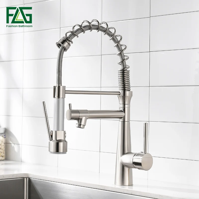 

FLG Kitchen Faucet Spring Style Brushed Nickel Pull Down Faucets 360 Degree Rotating Cold Hot Sink Tap Kitchen Mixer 1015-33N