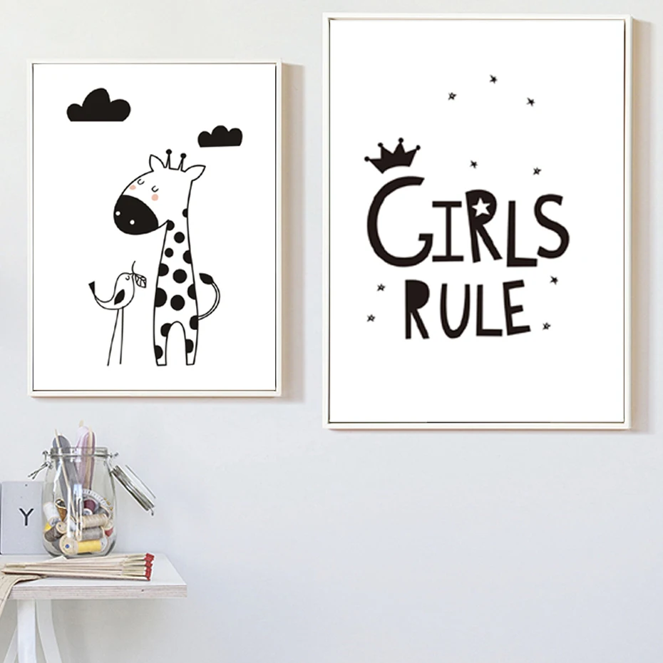 Girls Rule Giraffe Canvas Painting Nursery Decor Black White Minimalist Nordic Posters Wall Art Picture for Kids Rooms Unframed
Girls Rule Giraffe Canvas Painting Nursery Decor Black White Minimalist Nordic Posters Wall Art Picture for Kids Rooms Unframed