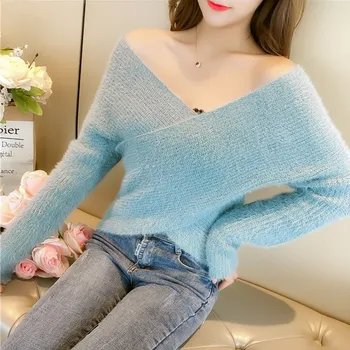 Mohair Long Sleeve Sweaters Women 2018 Autumn Fashion Sexy Knitted Sweaters Women Wrap Tops V Neck Slim Off Shoulder Sweater Pul
Mohair Long Sleeve Sweaters Women 2018 Autumn Fashion Sexy Knitted Sweaters Women Wrap Tops V Neck Slim Off Shoulder Sweater Pul