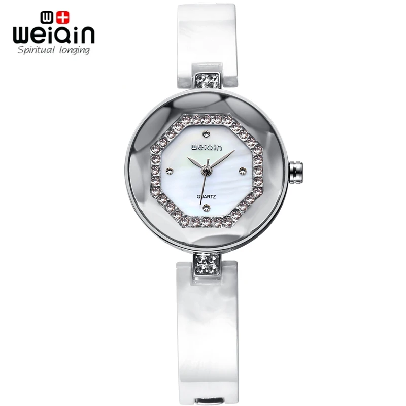 

WEIQIN Luxury Silver Women Watch Rhinestone Dial Shell Band Fashion Watch Analog Quartz Ladies Dress Watch Clocks Hours Relogios