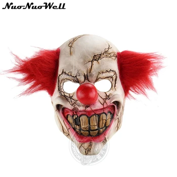 

New Christmas Halloween Horror Clown Ghost Rotten Face Bar Dance Props Blame Latex Scary Masks With Red Hair Full Face Mask