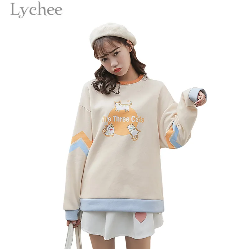 Lychee Harajuku Cartoon Cat Letter Print Women Sweatshirt Casual O-Neck Loose Long Sleeve Female Sweatshirt Pullovers
Lychee Harajuku Cartoon Cat Letter Print Women Sweatshirt Casual O-Neck Loose Long Sleeve Female Sweatshirt Pullovers