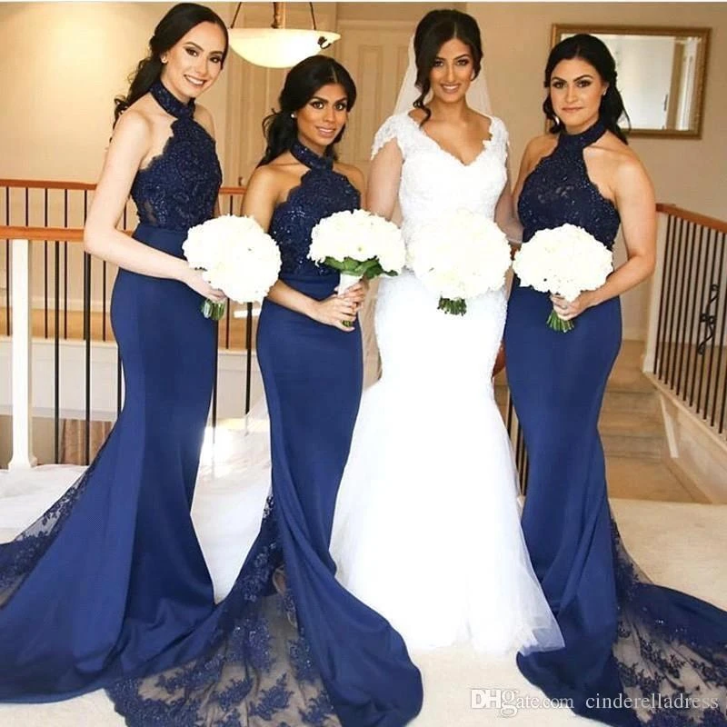 2019 new style Bridesmaid Dresses Robe demoiselle d'honneur Mermaid Navy Blue Bridemaid Dresses Backless Halter Lace Appliqu
2019 new style Bridesmaid Dresses Robe demoiselle d'honneur Mermaid Navy Blue Bridemaid Dresses Backless Halter Lace Appliqu