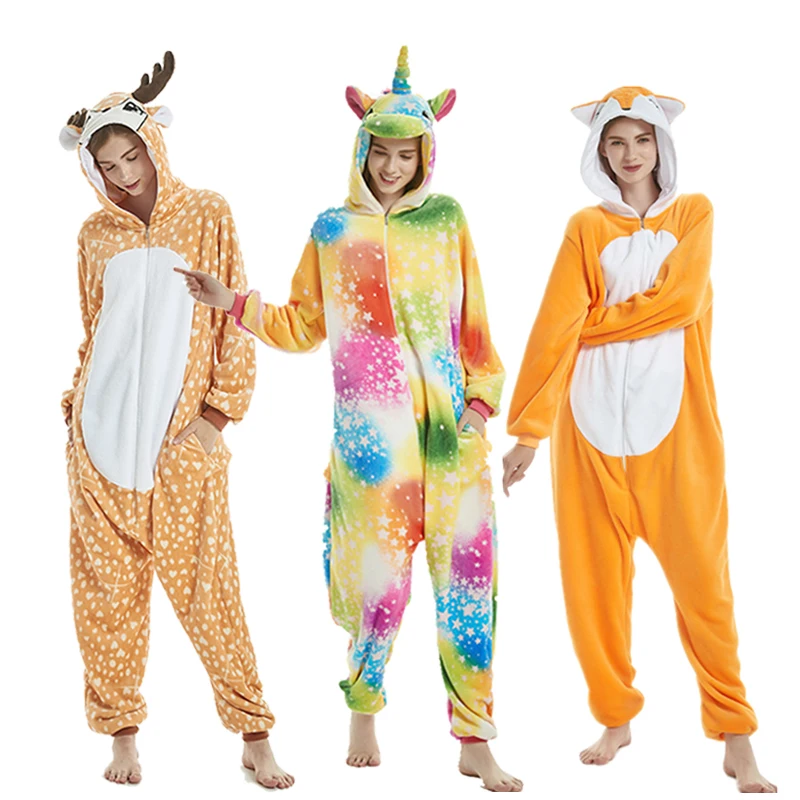 

2020 Winter Unisex Unicorn Pajamas Kigurumi Animal Pyjamas Women Adult Onesies Cosplay Flannel Stitch Onesie Sleepwear Wholesale