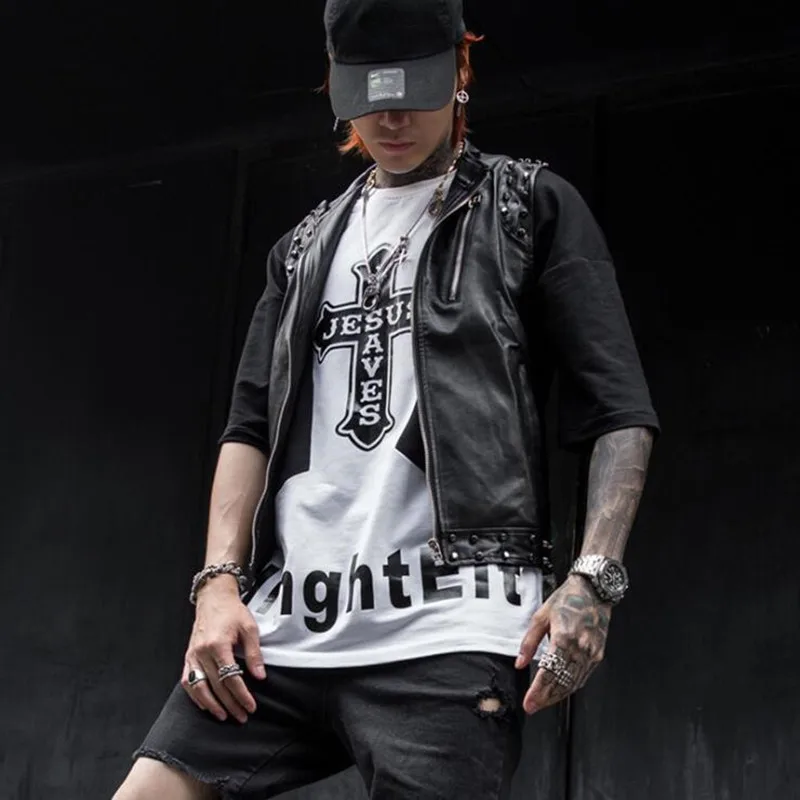 Spring summer men rivet punk hip hop leather vest nightclub stage costume men biker motorcycle casual sleeveless jacket gilet
Spring summer men rivet punk hip hop leather vest nightclub stage costume men biker motorcycle casual sleeveless jacket gilet