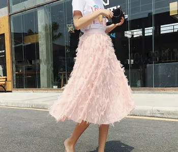 2019 Summer Women Casual Feather Appliques Midi Skirt Sweet Elastic High Waist Patchwork Solid Flared Skirt
2019 Summer Women Casual Feather Appliques Midi Skirt Sweet Elastic High Waist Patchwork Solid Flared Skirt