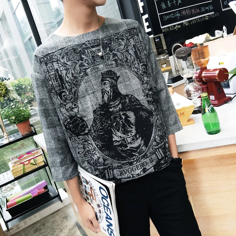 Summer vintage printed men's cotton and linen short-sleeved T-shirt with a seven-point sleeve T-shirt.
Summer vintage printed men's cotton and linen short-sleeved T-shirt with a seven-point sleeve T-shirt.