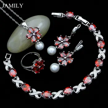 Fashion 925 Silver Bridal Jewelry Sets For Women Freshwater Pearls Red Cubic Zirconia Earrings/Pendant/Ring/Necklace/Bracelet
Fashion 925 Silver Bridal Jewelry Sets For Women Freshwater Pearls Red Cubic Zirconia Earrings/Pendant/Ring/Necklace/Bracelet