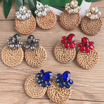 Vintage Ethnic Crystal Geometric Long Drop Earrings For Women 2019 Bamboo Wooden Handmade Heart Dangle Earrings Fashion Jewelry