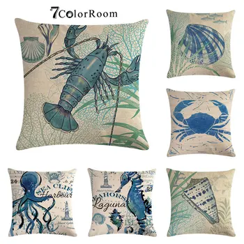 

Sea turtle Cushion Cover Beach Throw Pillows Covers Ocean Animal Cotton linen Crab Chair Sofa coast Square pillowcase 45x45cm