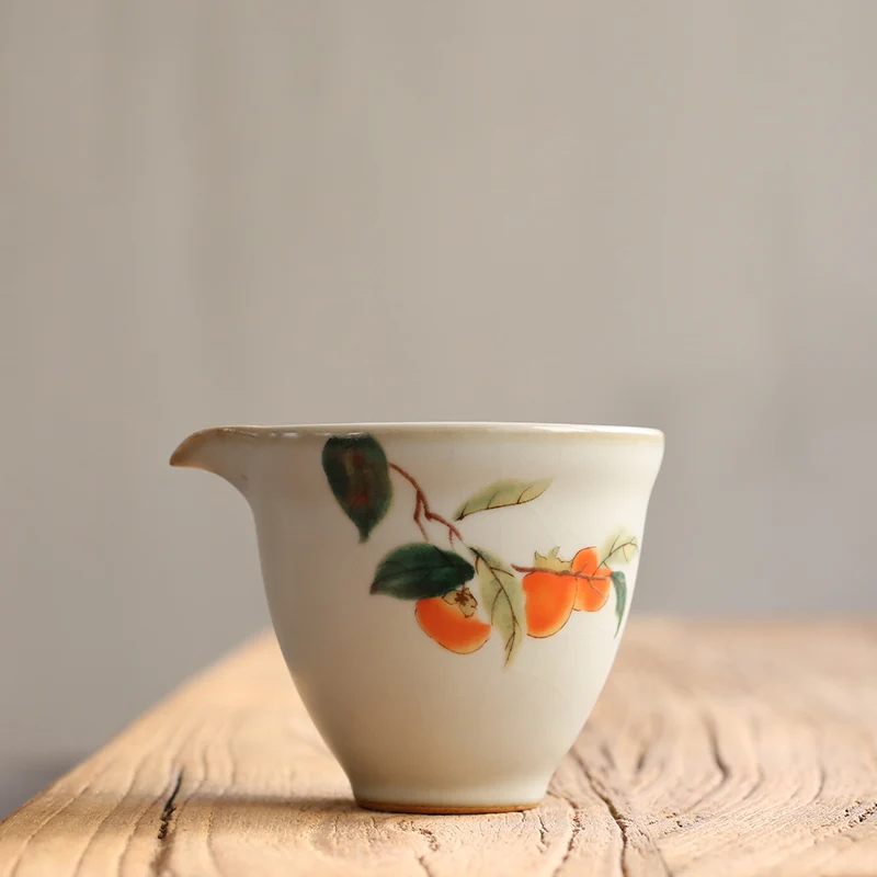

PINNY 190ML Your Kiln Retro Porcelain Fair Cups Ceramic Glaze Cha Hai Chinese Kung Fu Tea Cup Handpainted Persimmon Tea Infusers