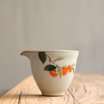 

PINNY 190ML Your Kiln Retro Porcelain Fair Cups Ceramic Glaze Cha Hai Chinese Kung Fu Tea Cup Handpainted Persimmon Tea Infusers