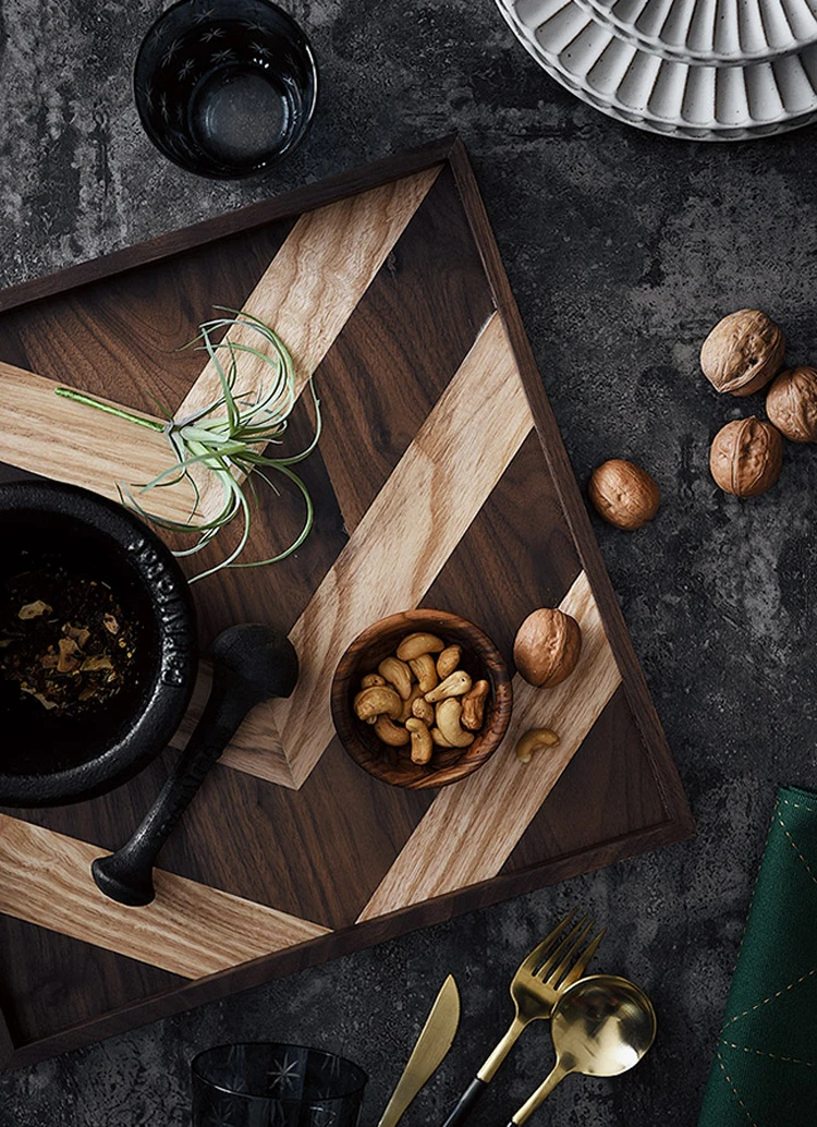 Walnut-Dessert-Plate-Wooden-Serving-Tray-Afternoon-Tea-Coffee-Cake-Plates-Square-Geometric-Desserts-Food-Organizer-Table Decor-011
