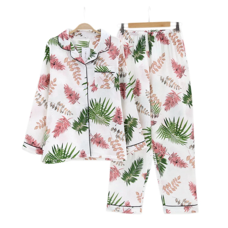 Fresh leaves women pyjamas long sleeve 100% gauze cotton summer cozy nightdress for women pijama mujer pajamas sets
Fresh leaves women pyjamas long sleeve 100% gauze cotton summer cozy nightdress for women pijama mujer pajamas sets