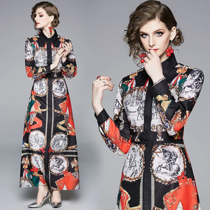 European new digital printing long sleeve cultivate one's morality type of long dress
European new digital printing long sleeve cultivate one's morality type of long dress