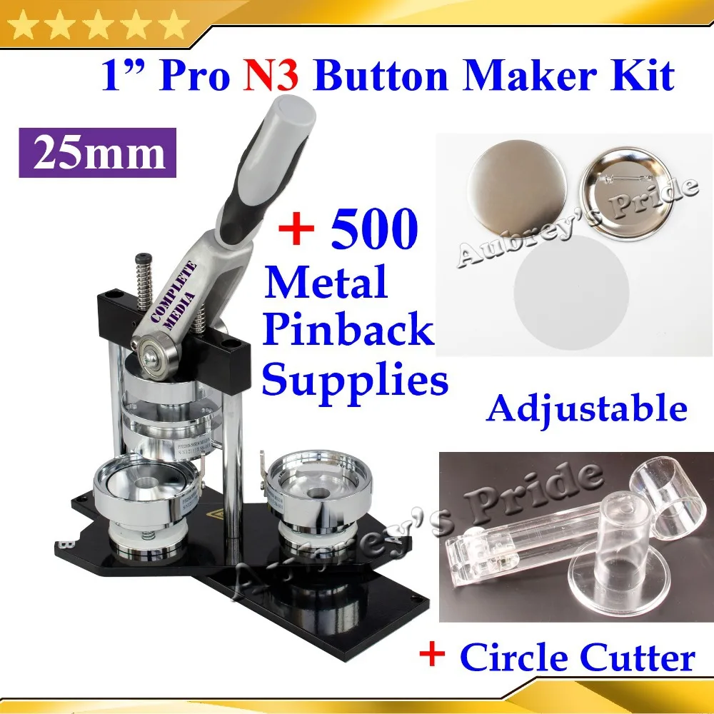 NEW Pro N3 1":25mm Badge Button Maker Machine + Adjustable Circle Cutter+500 Sets of Metal Pinback Button Supplies
NEW Pro N3 1":25mm Badge Button Maker Machine + Adjustable Circle Cutter+500 Sets of Metal Pinback Button Supplies