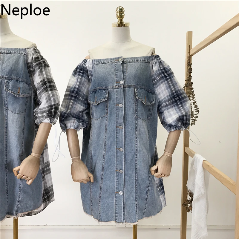 Neploe Plaid Patchwork Women Dress Summer 2019 Sexy Slash Neck Half Sleeve Vestidos Fashion Single Breasted Female Robe 45227
Neploe Plaid Patchwork Women Dress Summer 2019 Sexy Slash Neck Half Sleeve Vestidos Fashion Single Breasted Female Robe 45227