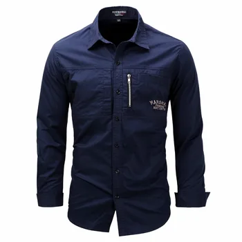 2018 New Men Casual Navy Blue Shirt Long Sleeve Zipper Design Male Military Fashion Shirts 100% Cotton Eurpen Size Shirt men
2018 New Men Casual Navy Blue Shirt Long Sleeve Zipper Design Male Military Fashion Shirts 100% Cotton Eurpen Size Shirt men