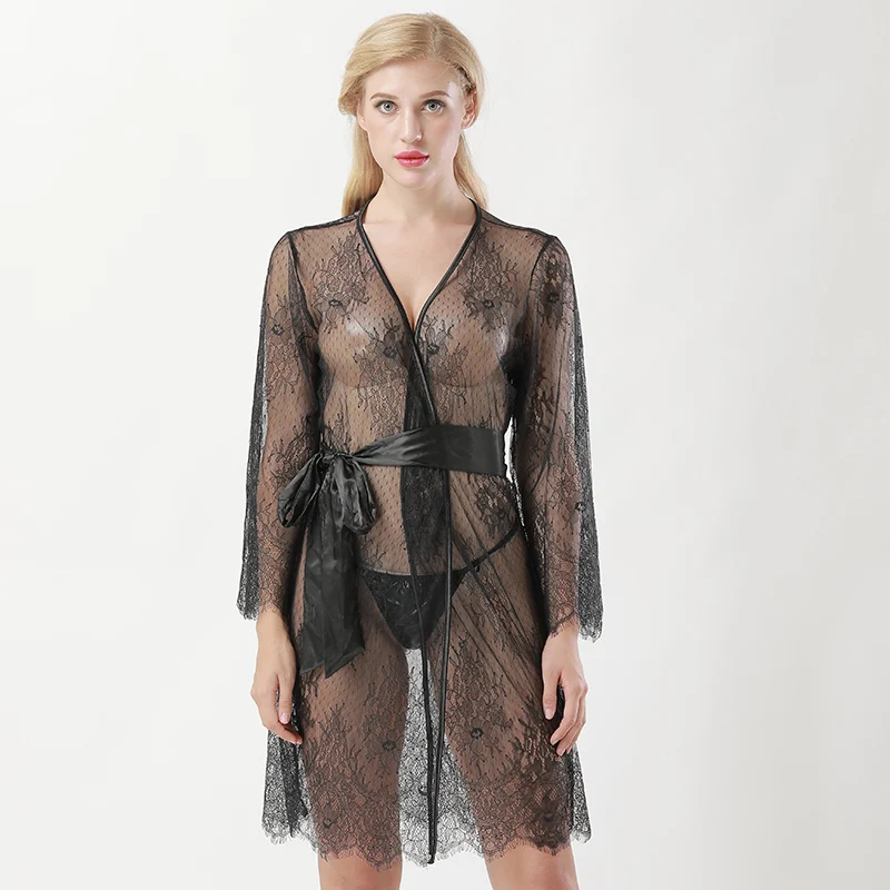 Black Lace Robes Long Sleeves With Lace Trim Knee-Length Sleepwear Bathrobes For Women's Lace Dresses Floral Baby Dolls Exotic
Black Lace Robes Long Sleeves With Lace Trim Knee-Length Sleepwear Bathrobes For Women's Lace Dresses Floral Baby Dolls Exotic