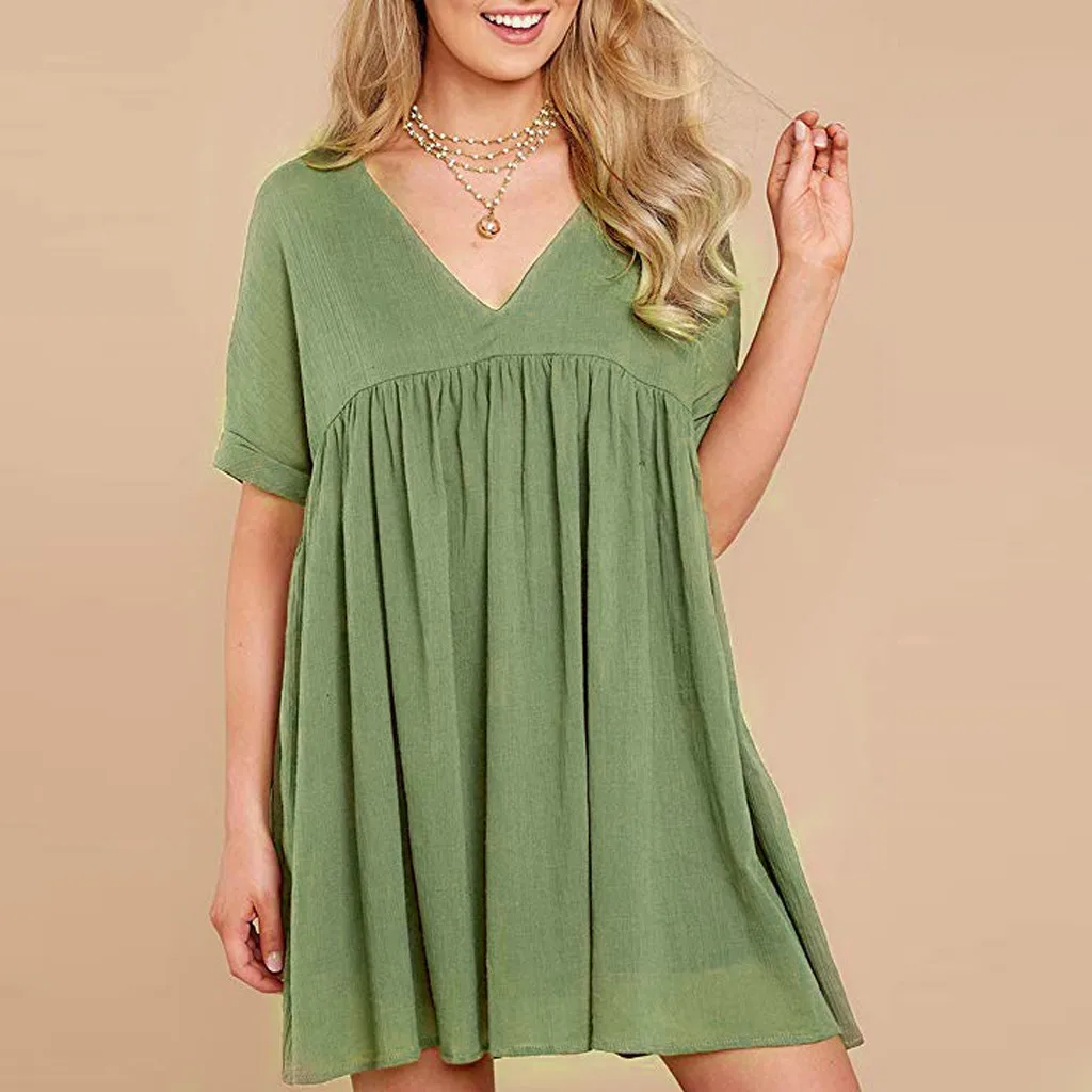 Fashion Women Short Sleeve V Neck Pleated Evening Party Mini Dress Summer Dresses Casual Sexy Loose Boho Beach Dress Vestidos
Fashion Women Short Sleeve V Neck Pleated Evening Party Mini Dress Summer Dresses Casual Sexy Loose Boho Beach Dress Vestidos
