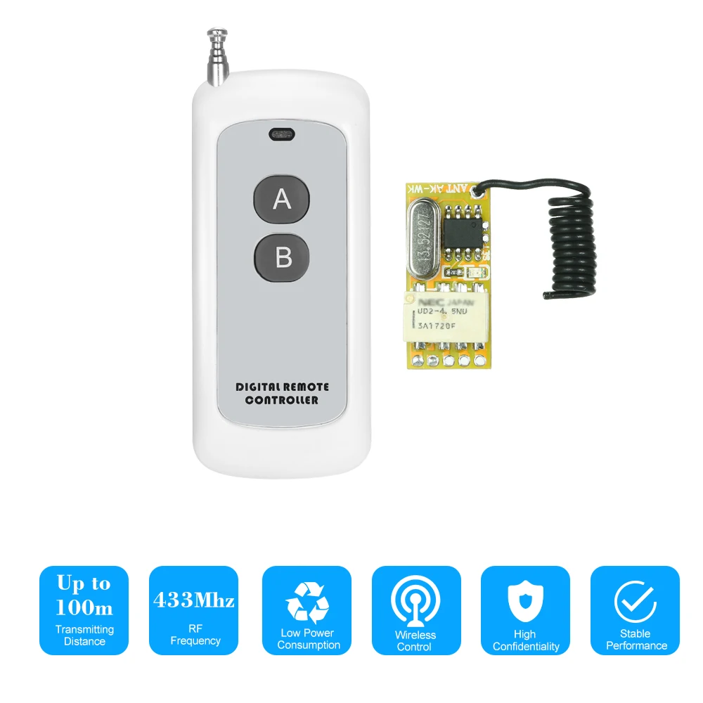 433Mhz Universal Receiver Module RF Remote Control Switch Relay 1CH Mini Wireless Control Switch Transmitter Remote Controls
433Mhz Universal Receiver Module RF Remote Control Switch Relay 1CH Mini Wireless Control Switch Transmitter Remote Controls