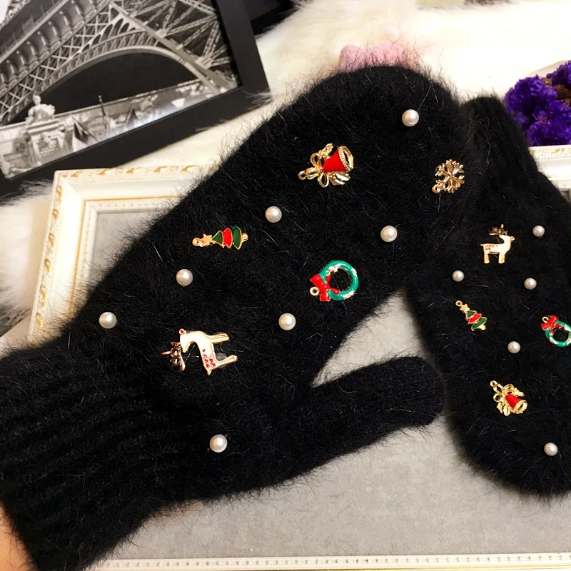 Веселый подарок на Новый год женские зимние перчатки Модные украшения вязаные