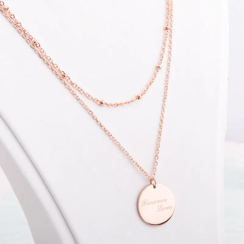 Rose Gold Jewelry Simple Pendant Coin Engraved Necklace Custom Chain With Bead Ladies Necklace Birthday Gift 
Rose Gold Jewelry Simple Pendant Coin Engraved Necklace Custom Chain With Bead Ladies Necklace Birthday Gift