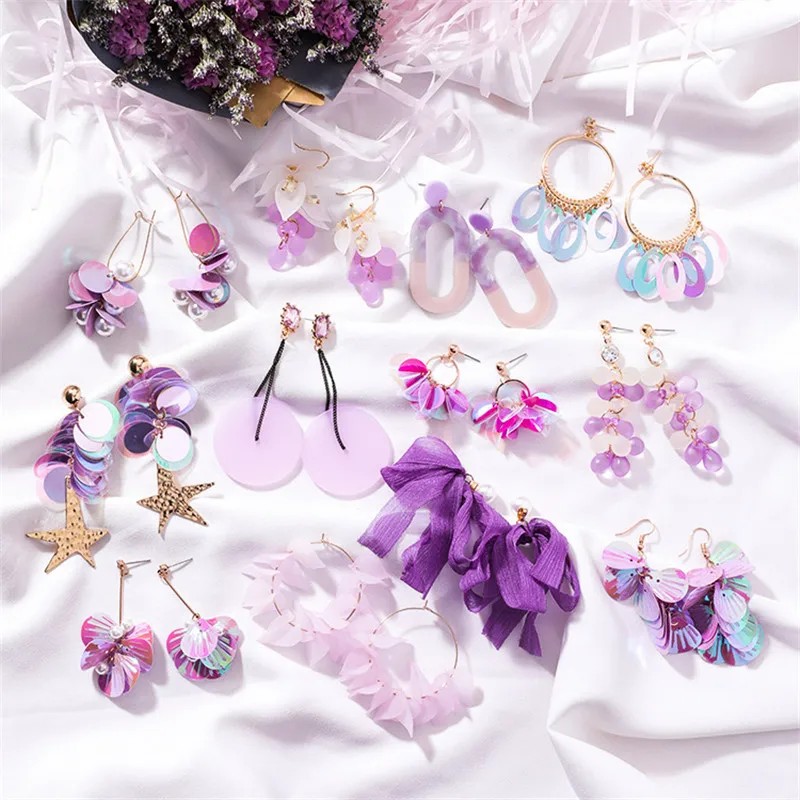 Fashion Purple Geometric Flowers Acrylic Drop Earrings for Women Elegant Sequin Stars Pendant Earrings Female Gifts Jewelry
Fashion Purple Geometric Flowers Acrylic Drop Earrings for Women Elegant Sequin Stars Pendant Earrings Female Gifts Jewelry