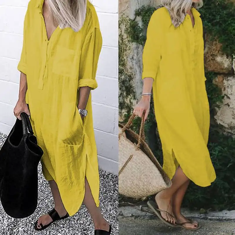 Elegant Midi Shirt Dress Women's Autumn Sundress 2019 ZANZEA Vintage Button Tunic Vestidos Female Long Sleeve Split Lapel Robe
Elegant Midi Shirt Dress Women's Autumn Sundress 2019 ZANZEA Vintage Button Tunic Vestidos Female Long Sleeve Split Lapel Robe