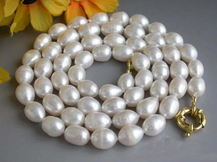 

Wholesale Pearl Jewellery,32inches 10-14mm Rice White Freshwater Cultured Pearl Necklace,Perfect Women Gift Birthday Jewelry