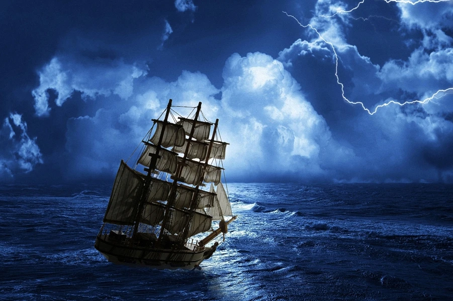 

Pirate Ship on the Stormy High Seas, Ocean Picture Poster Art wall frame Posters and print silk fabric for room Decor