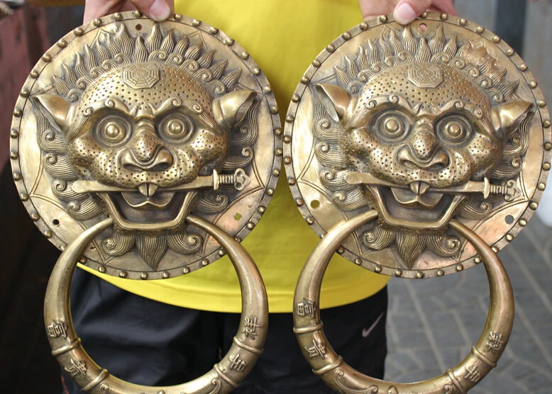 JP S0608 14" Chinese Palace Guardian Brass Lion Head Statue BiXie Mask Door Knocker Pair
JP S0608 14" Chinese Palace Guardian Brass Lion Head Statue BiXie Mask Door Knocker Pair