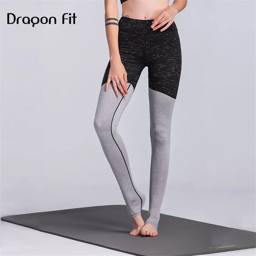 Dragon Fit Black Gray Patchwork Yoga Pants Women Running Elastic Fitness Leggings Breathable Quick Drying Sport Female | Спорт и