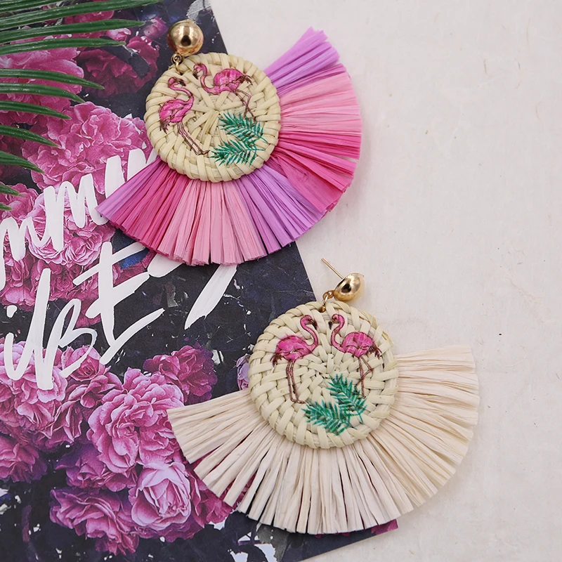 Korea Rattan Raffia Earrings for Women Handmade Wooden Straw Earring Geometric Vine Flamingo/Cactus Earing Summer Jewelry 2019
Korea Rattan Raffia Earrings for Women Handmade Wooden Straw Earring Geometric Vine Flamingo/Cactus Earing Summer Jewelry 2019