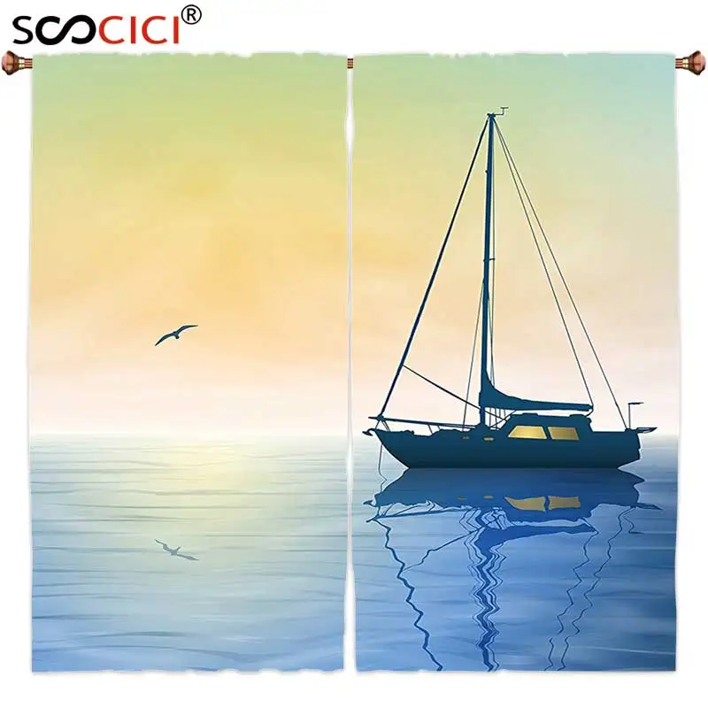 Window Curtains Treatments 2 Panels,Ocean A Sailing Boat in Sea Misty Sunset Sky and Reflections on Water Picture Light Yellow
Window Curtains Treatments 2 Panels,Ocean A Sailing Boat in Sea Misty Sunset Sky and Reflections on Water Picture Light Yellow