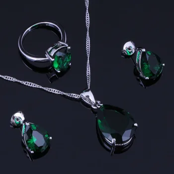 Stunning Water Drop Green Cubic Zirconia Silver Plated Stamped 925 Jewelry Sets Earrings Pendant Chain Ring V0961
Stunning Water Drop Green Cubic Zirconia Silver Plated Stamped 925 Jewelry Sets Earrings Pendant Chain Ring V0961