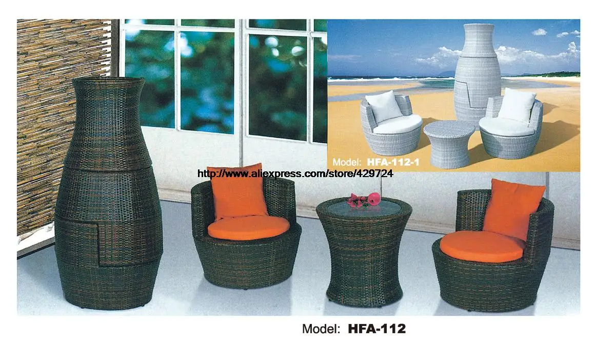 Creative Outdoor Furniture Rattan Sofa Vase Design Garden Sofa Set Patio Table Chair Combination Furniture Factory Price HFA112
Creative Outdoor Furniture Rattan Sofa Vase Design Garden Sofa Set Patio Table Chair Combination Furniture Factory Price HFA112