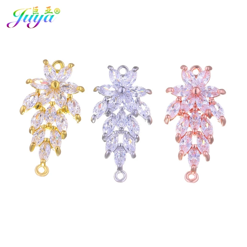 Wholesale Jewelry Supplies Cz Rhinestones Gold/Rose Gold Floating Copper Leaf Connector Charm Accessories For DIY Making | Украшения и