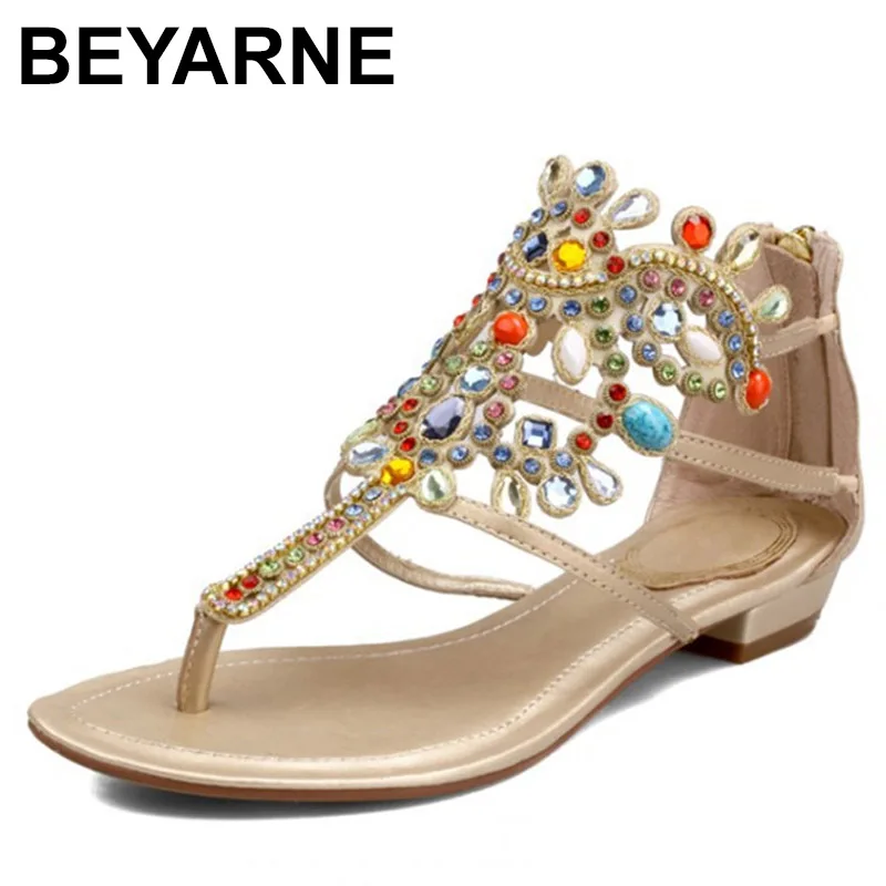 BEYARNES leather flat bohemia colorful rhinestone open toe genuine leather flat heel elegant sandals female 
BEYARNES leather flat bohemia colorful rhinestone open toe genuine leather flat heel elegant sandals female
