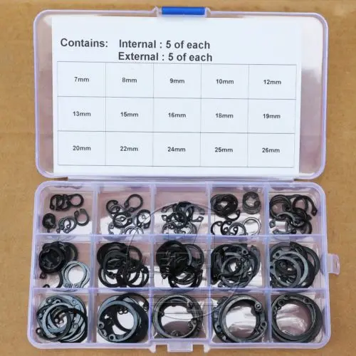 7mm - 26mm Steel Circlip Retaining Ring Snap Ring Assortment Kit