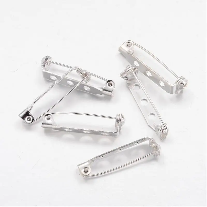 50pcs Black Antique Bronze Silver Iron Pin Backs Brooch Safety Pin Findings, 27mm long, 5mm wide, 7mm thick, hole: about 2mm
50pcs Black Antique Bronze Silver Iron Pin Backs Brooch Safety Pin Findings, 27mm long, 5mm wide, 7mm thick, hole: about 2mm