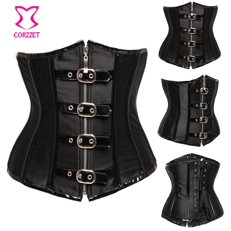 Steel Boned Metal Buckle Zipper Corset Sexy Underbust Waist Cincher Bustier Corselet Women's Leather Trim Gothic Corpete
Steel Boned Metal Buckle Zipper Corset Sexy Underbust Waist Cincher Bustier Corselet Women's Leather Trim Gothic Corpete