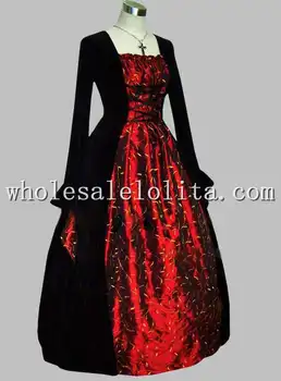 Gothic Black and Red Thai Silk Victorian Era Dress with Yellow Leaves Print Dress
Gothic Black and Red Thai Silk Victorian Era Dress with Yellow Leaves Print Dress
