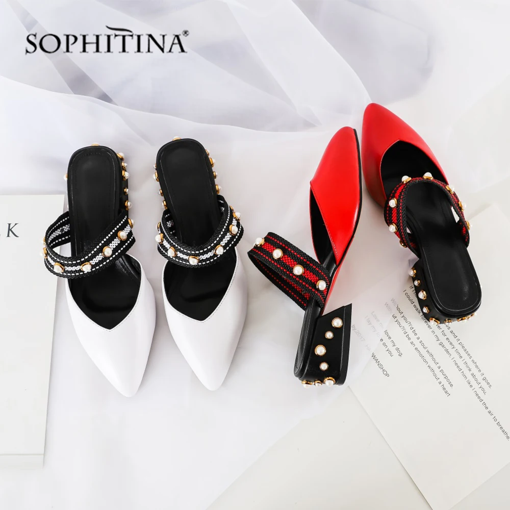 SOPHITINA New Stylish High Quality Genuine Leather Women Slippers Summer Metal Decoration Shoes Square Heel Ladies Slippers SO37 
SOPHITINA New Stylish High Quality Genuine Leather Women Slippers Summer Metal Decoration Shoes Square Heel Ladies Slippers SO37