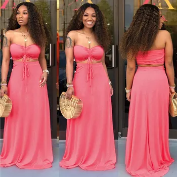Sexy Tie Up Strapless Two Piece Set Crop Top And Maxi Dress Women Set Casual Beachwear Skirt Set
Sexy Tie Up Strapless Two Piece Set Crop Top And Maxi Dress Women Set Casual Beachwear Skirt Set