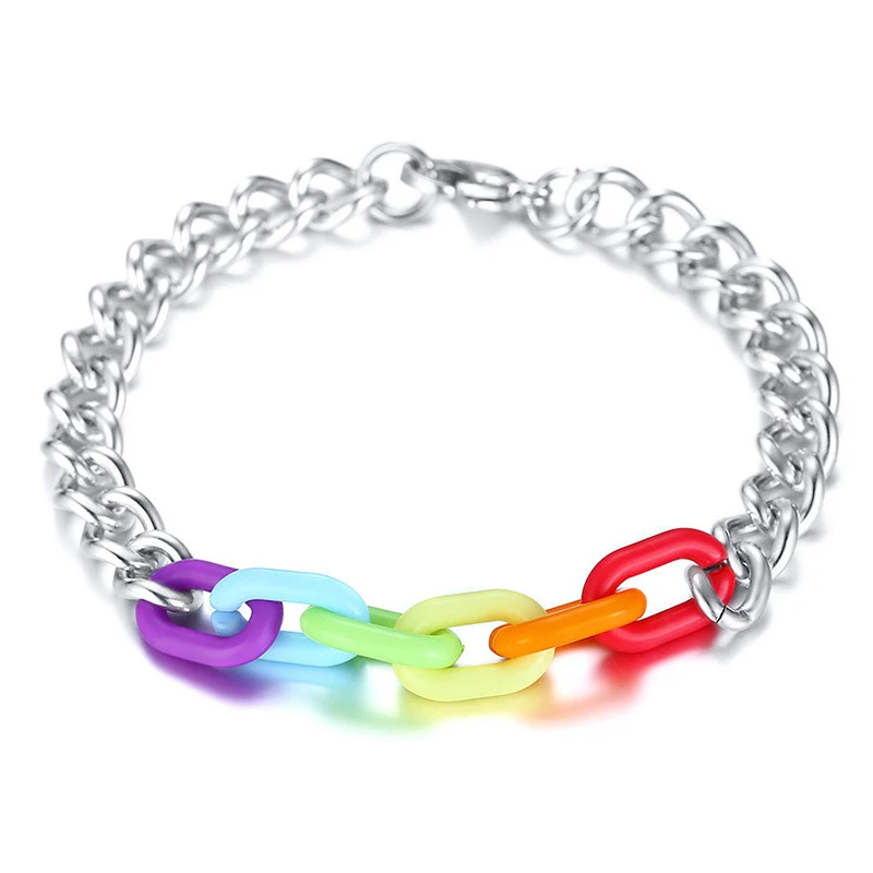 Fashion Simple Women Lobster Buckle Stainless Steel Gay Men Bracelet Acrylic Rainbow Ladies Bracelet Men Jewelry Gift Pulseira
Fashion Simple Women Lobster Buckle Stainless Steel Gay Men Bracelet Acrylic Rainbow Ladies Bracelet Men Jewelry Gift Pulseira