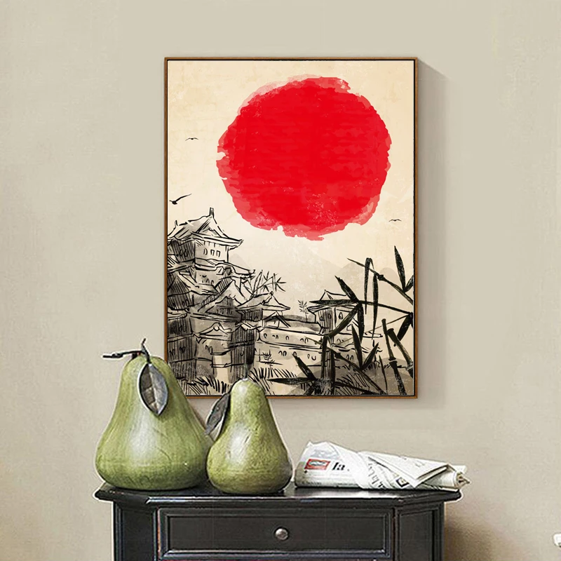 Japanese Art Print Ink Painting Tower Wall Hanging Poster Picture for Living Room Decoration Home decor | Дом и сад